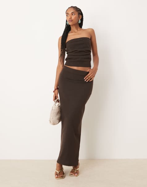ASOS DESIGN - Gebreide bouclé midi rok in chocoladebruin, deel van co-ord set - view 1