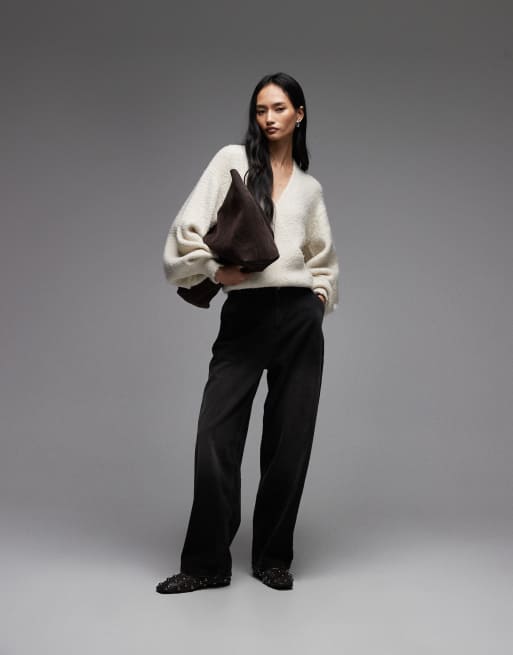 ASOS DESIGN - Gebreide bouclé trui met overslag in ecru, 2 van 4