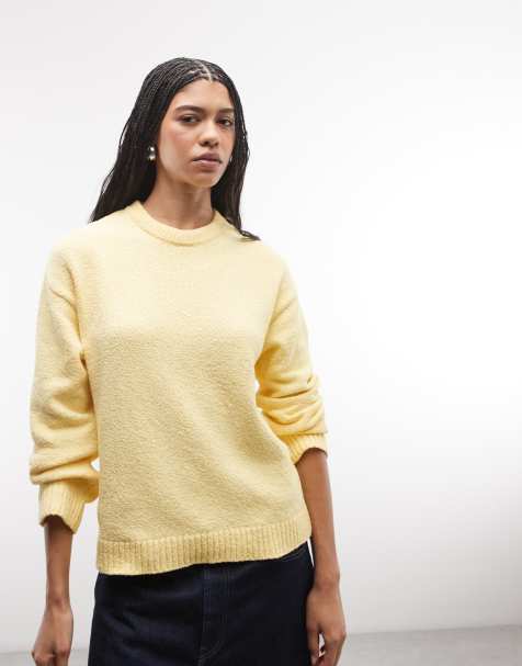 ASOS DESIGN - Gebreide bouclé trui van katoenmix met textuur in lichtgeel - view 1
