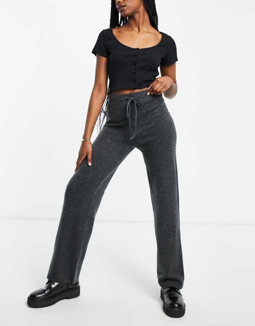 ASOS DESIGN - Gebreide broek met rechte pijpen in donkergrijs, deel van co-ord set