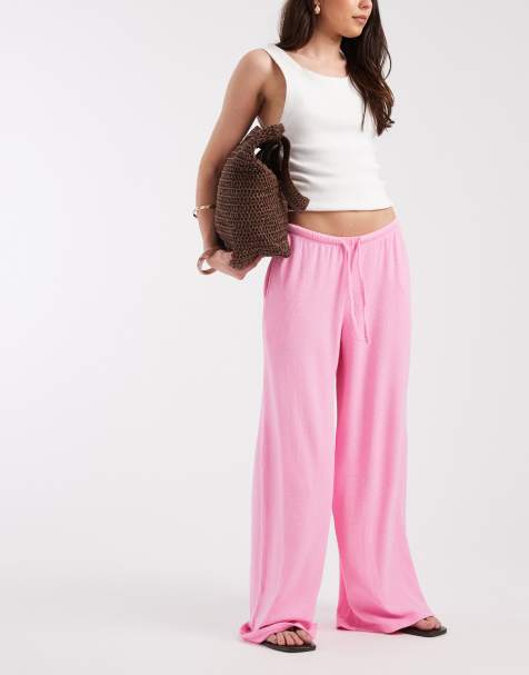 ASOS DESIGN - Gebreide broek met wijde pijpen en textuur in roze - view 1