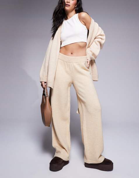 ASOS DESIGN - Gebreide broek met wijde pijpen in crème, deel van co-ord set - view 1