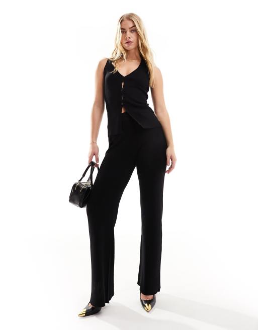 ASOS DESIGN - Gebreide broek met wijde pijpen in zwart, deel van co-ord set