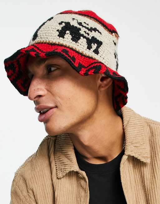 ASOS DESIGN - Gebreide bucket hat met Azteeks geïnspireerd ontwerp in veelkleurig