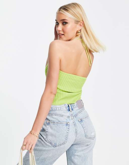 ASOS DESIGN - Gebreide cami met halternek en ribbelmix in limoengroen, 2 van 4