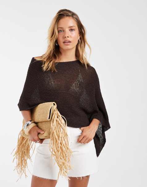 ASOS DESIGN - Gebreide cape van slubkatoen in chocoladebruin - view 1