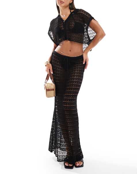 ASOS DESIGN - Gebreide co-ord strandset in zwart - view 1