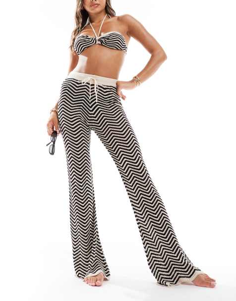 ASOS DESIGN - Gebreide co-ord strandset met strepen in zwart-wit - view 1
