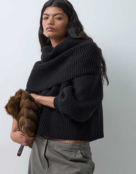 ASOS DESIGN gebreide extreem ruimvallende hoodie in zwart - view 1