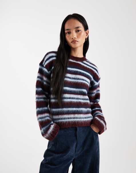 ASOS DESIGN - Gebreide geborstelde trui met strepen in multi - view 1