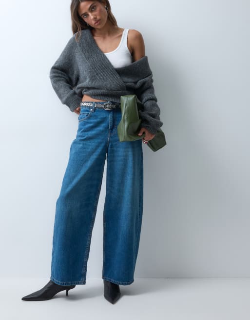 ASOS DESIGN gebreide gedrapeerde wikkeltrui in antracietgrijs, 2 van 5