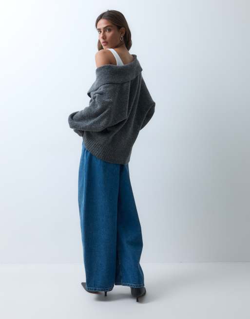 ASOS DESIGN gebreide gedrapeerde wikkeltrui in antracietgrijs, 3 van 5