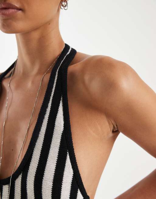 ASOS DESIGN - Gebreide geplooide maxi jurk met zwart-witte strepen, 2 van 4