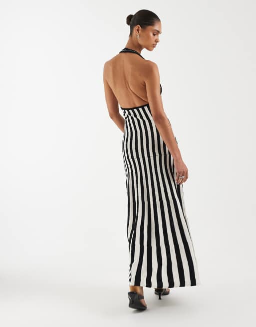 ASOS DESIGN - Gebreide geplooide maxi jurk met zwart-witte strepen, 4 van 4