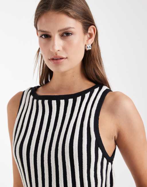 ASOS DESIGN - Gebreide geplooide tanktop met zwart-witte strepen, 3 van 4