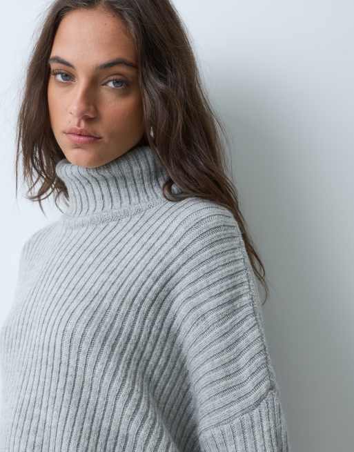 ASOS DESIGN gebreide geribbelde capetrui met col in grijs, 5 van 5