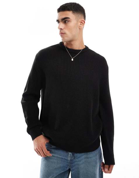ASOS DESIGN - Gebreide geribbelde oversized trui in zwart - view 1