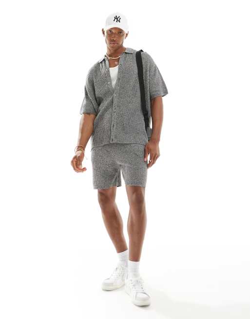 ASOS DESIGN - Gebreide geribbelde short in gemêleerd zwart, deel van co-ord set