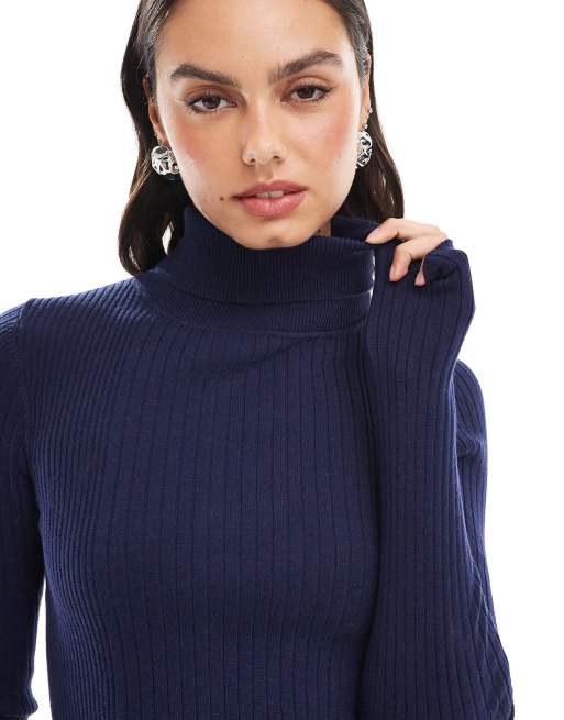 ASOS DESIGN - Gebreide geribbelde top met col in marineblauw, 2 van 4