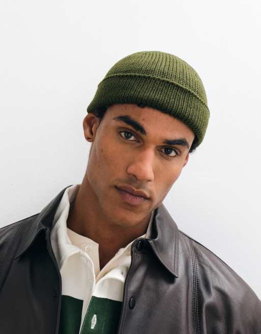 ASOS DESIGN gebreide geribde mini fisherman beanie in kaki, 3 van 5