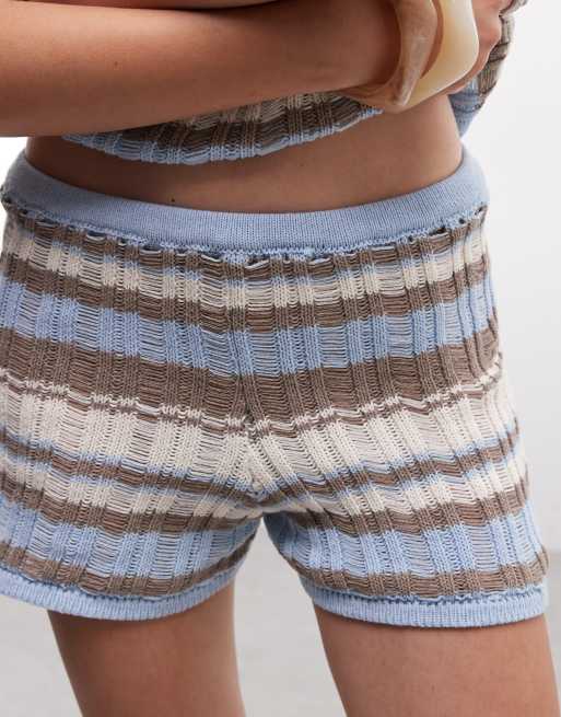 ASOS DESIGN - Gebreide gestreepte micro short in blauw, deel van co-ord set, 2 van 5