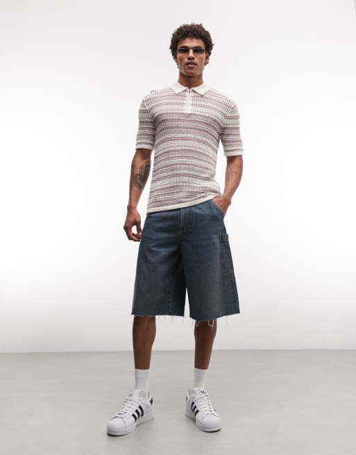 ASOS DESIGN - Gebreide gestreepte polo met rits in ecru en paars, 5 van 5