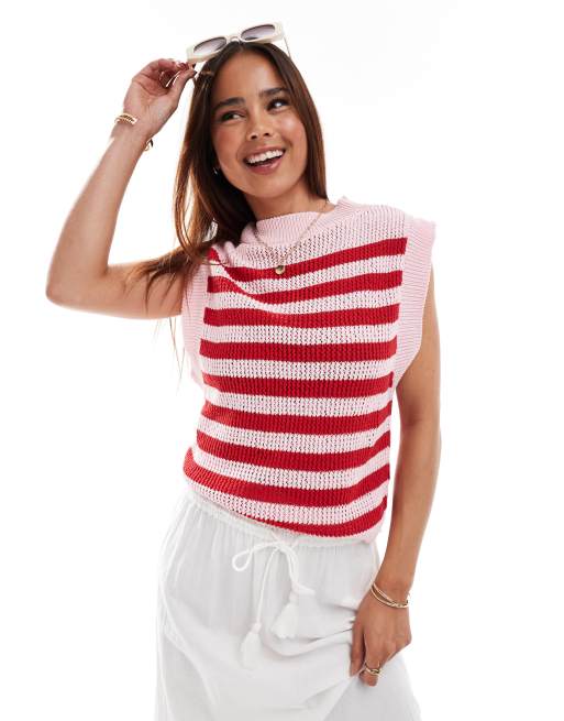 ASOS DESIGN - Gebreide gestreepte tanktop in rood en roze