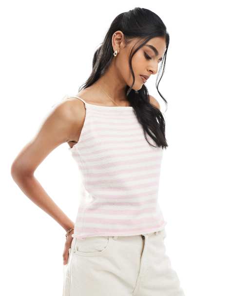ASOS DESIGN - Gebreide gestreepte tanktop in roze - view 1