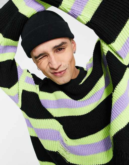 ASOS DESIGN - Gebreide gestreepte trui in zwart en paars