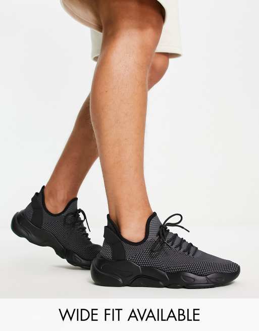 ASOS DESIGN - Gebreide hardloopschoenen in zwarte mix