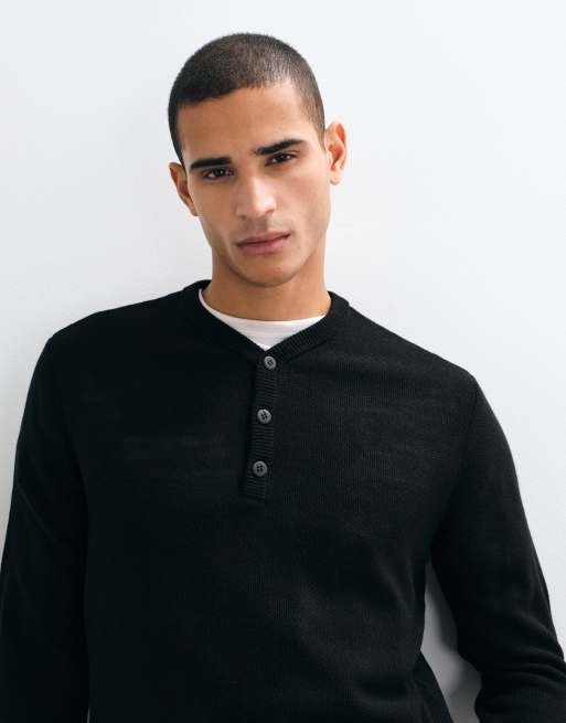 ASOS DESIGN gebreide henleytop met lange mouwen in zwart, 4 van 5