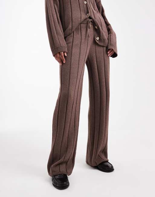 ASOS DESIGN - Gebreide katoenen broek in mokka, deel van co-ord set, 2 van 5
