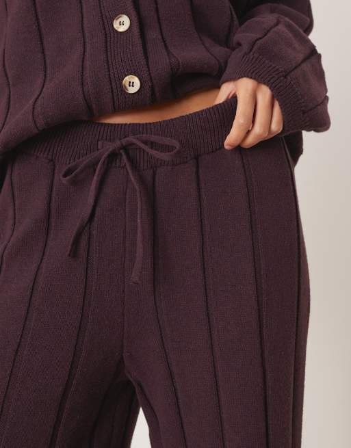 ASOS DESIGN - Gebreide katoenen broek in pruim, deel van co-ord set, 3 van 5
