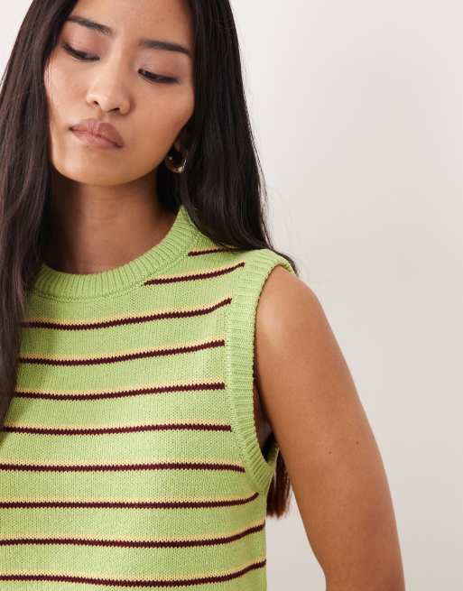 ASOS DESIGN - Gebreide katoenrijke tanktop met groene strepen, 3 van 4