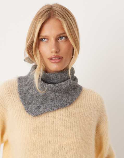 ASOS DESIGN - Gebreide kleine driehoekige sjaal in antracietgrijs - view 1