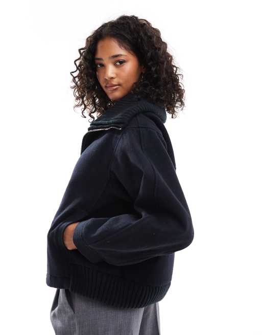 ASOS DESIGN - Gebreide korte jas met kraagje in marineblauw, 2 van 4
