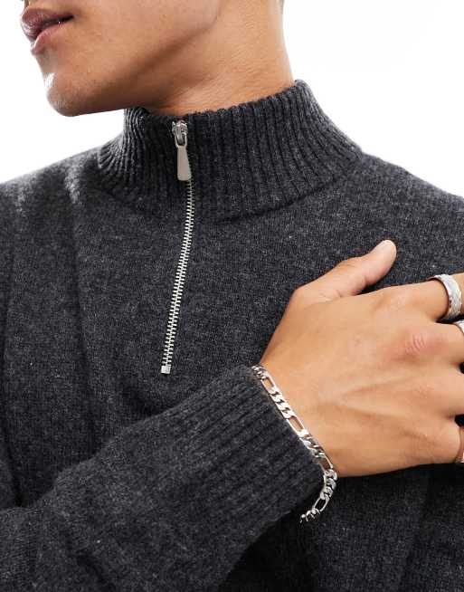 ASOS DESIGN - Gebreide lamswollen trui met 1/4 rits in antraciet, 2 van 4