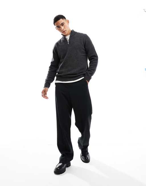 ASOS DESIGN - Gebreide lamswollen trui met 1/4 rits in antraciet, 4 van 4