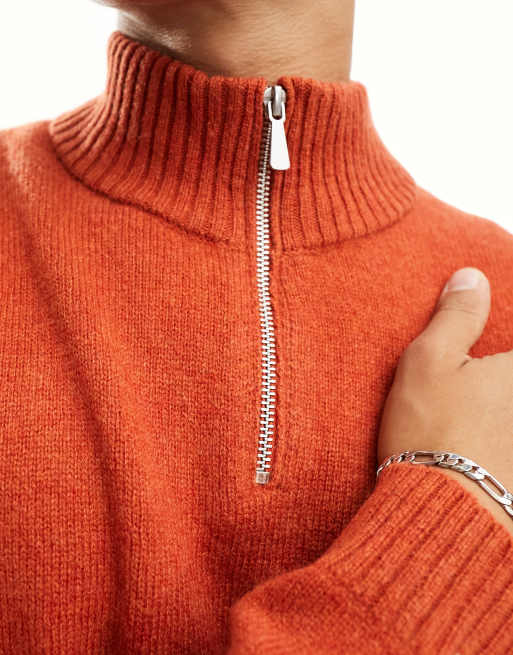 ASOS DESIGN - Gebreide lamswollen trui met 1/4 rits in oranje, 2 van 4