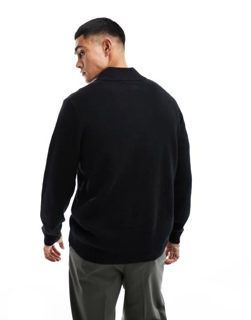 ASOS DESIGN - Gebreide lamswollen trui met 1/4 rits in zwart, 2 van 4