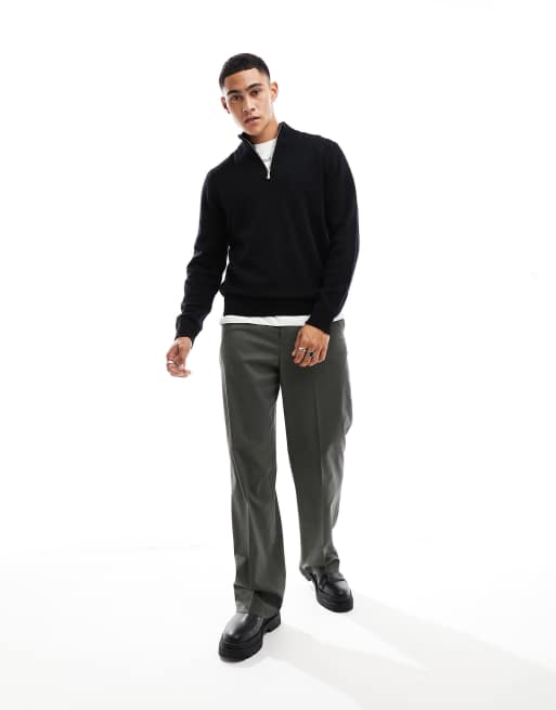 ASOS DESIGN - Gebreide lamswollen trui met 1/4 rits in zwart, 4 van 4