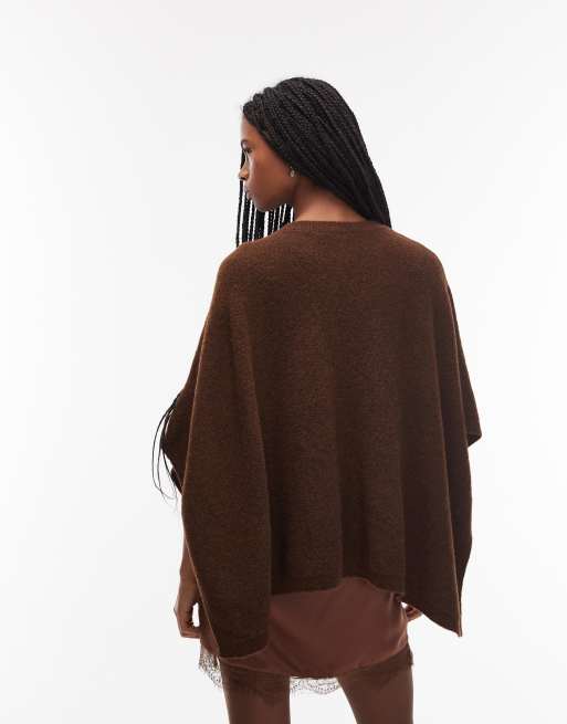 ASOS DESIGN - Gebreide lange poncho in chocoladebruin, 4 van 4