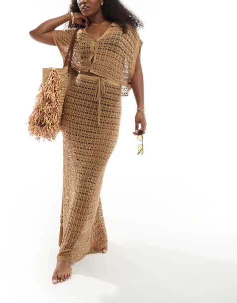 ASOS DESIGN - Gebreide lange strandrok in koffiebruin, deel van co-ord set - view 1