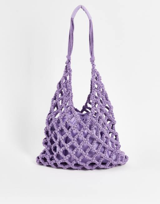 ASOS DESIGN - Gebreide macramé tote in lila