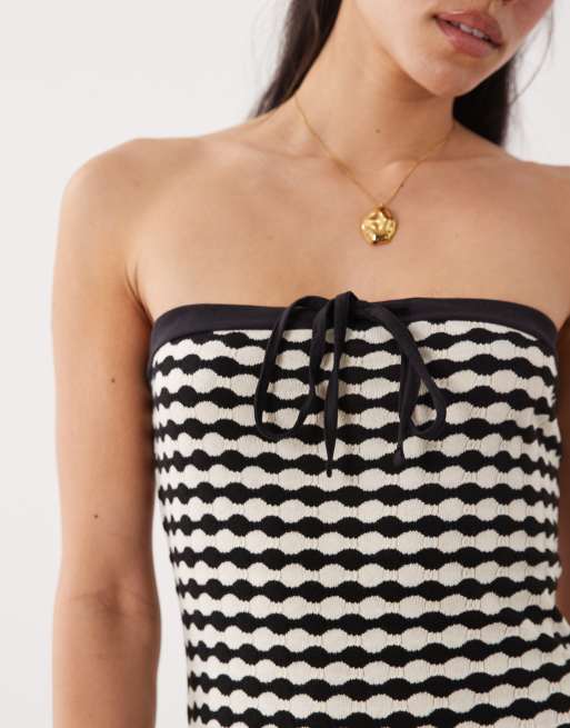 ASOS DESIGN - Gebreide maxi bandeau-jurk van jersey in zwart-witte gingham ruit, 3 van 4