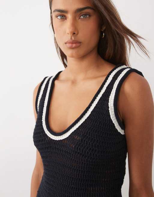 ASOS DESIGN - Gebreide maxi jurk met contrasterende biezen in zwart, 2 van 4