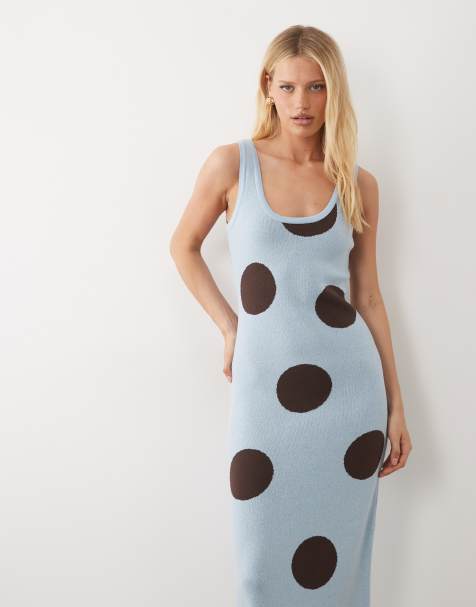 ASOS DESIGN - Gebreide maxi jurk met stippen in blauw - view 1