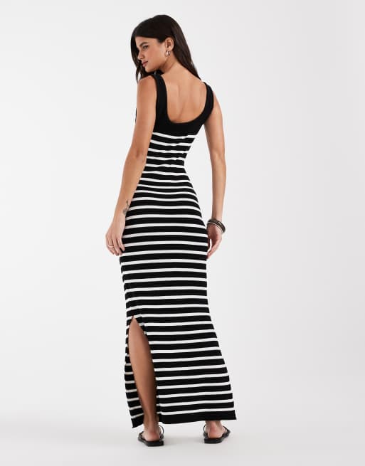 ASOS DESIGN gebreide maxi jurk met zwarte en ecru strepen, 4 van 4