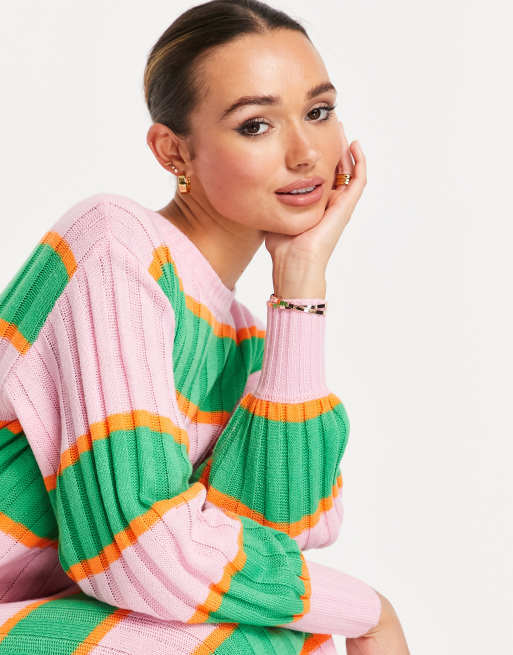 ASOS DESIGN - Gebreide midi-jurk met verschillende strepen in roze, 4 van 4
