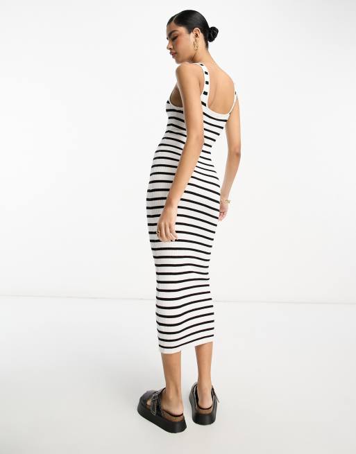 ASOS DESIGN - Gebreide midi jurk met vierkante hals en strepen, 3 van 4
